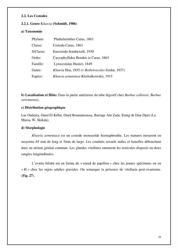 Inventaire de la parasitofaune des poissons dulcicoles d\'Algérie