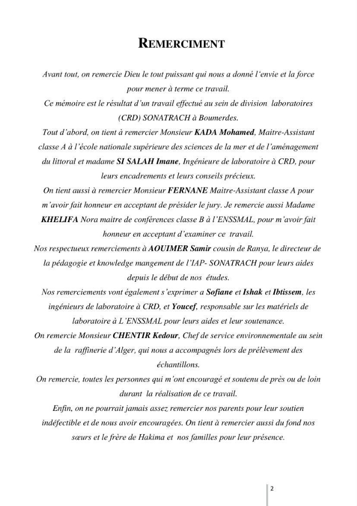 Etude de l’efficacité de la dégradation des hydrocarbures aromatiques par combinaison entre l’adsorption sur charbon actif et la photocatalyse hétérogène dans les eaux huileuses (Raffinerie d’Alger):