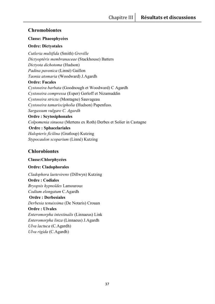 Recherche des espèces algales à intérêt aquacole dans la région de Tipaza: utilisation et valorisation