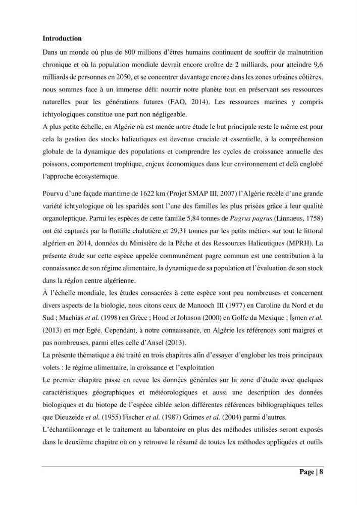 Contribution à la connaissance du pagre commun Pagrus pagrus (Linnaeus, 1758) de la région centre algérienne: Régime alimentaire, dynamique de la population et évalution du stock