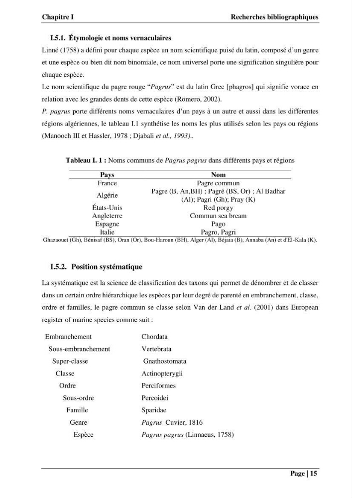 Contribution à la connaissance du pagre commun Pagrus pagrus (Linnaeus, 1758) de la région centre algérienne: Régime alimentaire, dynamique de la population et évalution du stock