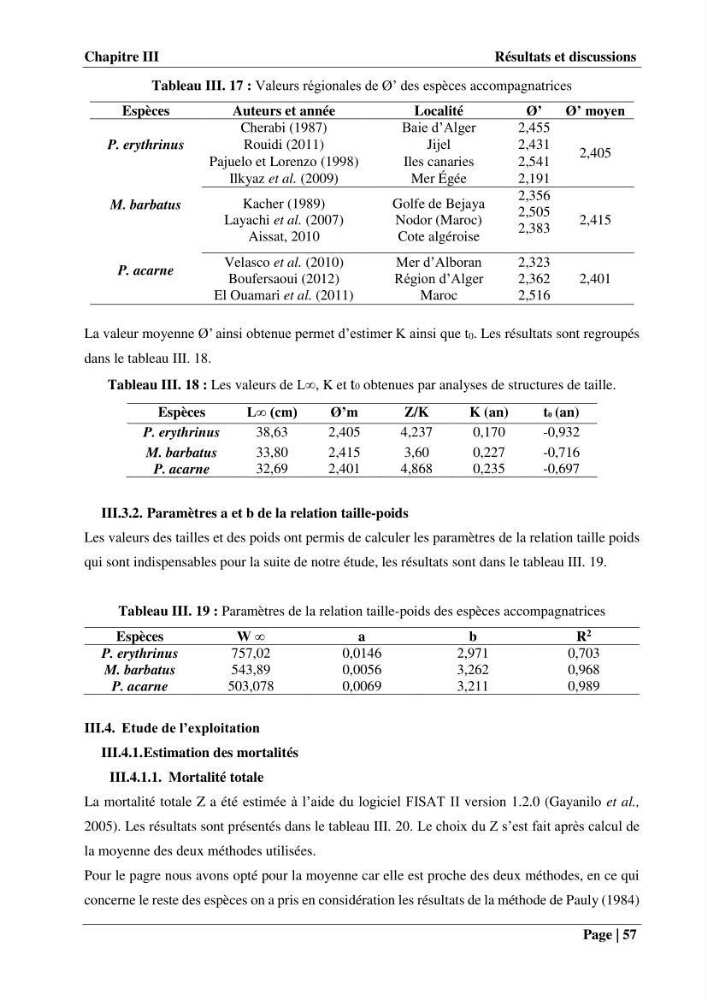 Contribution à la connaissance du pagre commun Pagrus pagrus (Linnaeus, 1758) de la région centre algérienne: Régime alimentaire, dynamique de la population et évalution du stock