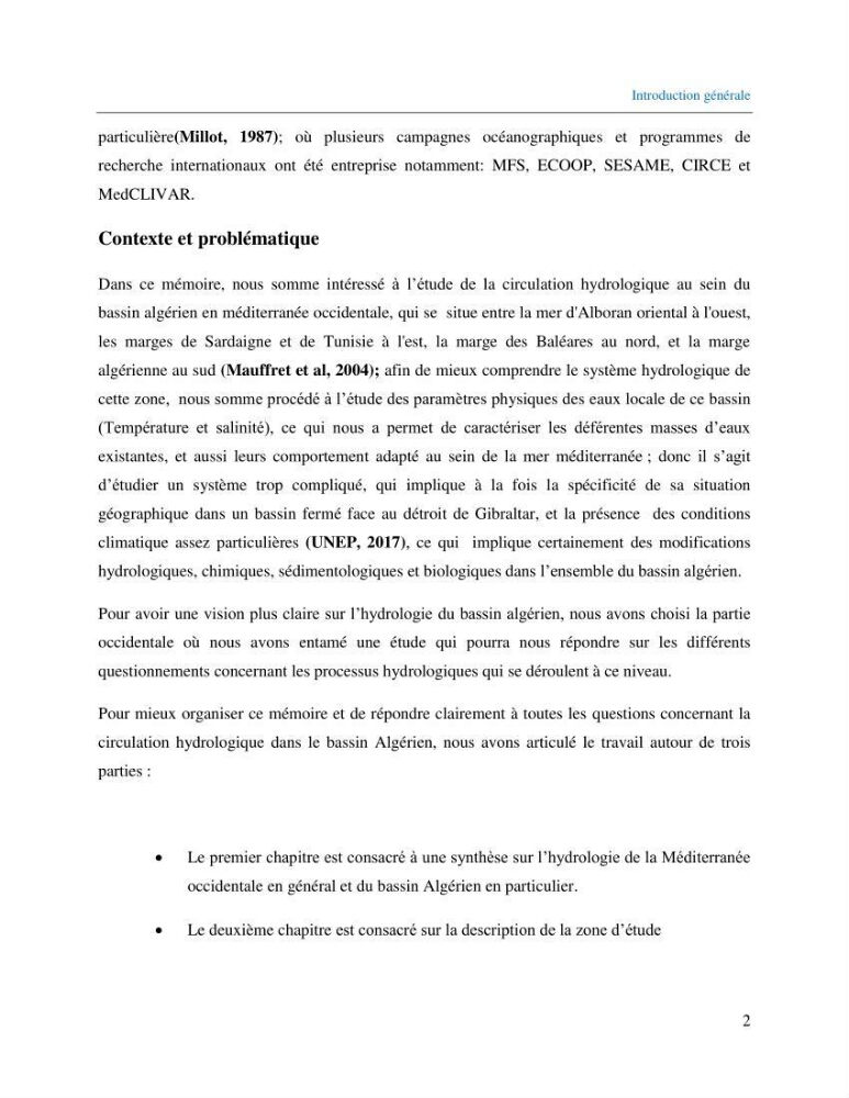 Etude de la circulation hydrologique dans la partie Est du Bassin Algérien (Chlef-Oran)