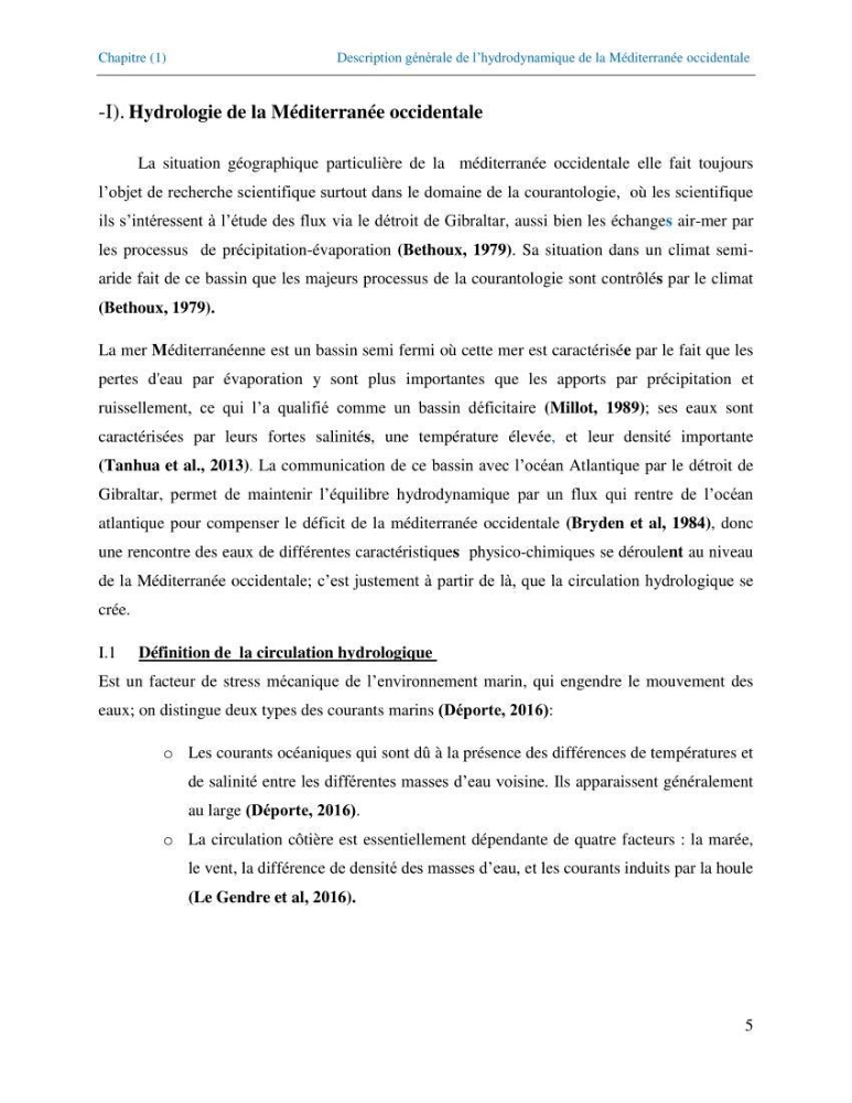 Etude de la circulation hydrologique dans la partie Est du Bassin Algérien (Chlef-Oran)