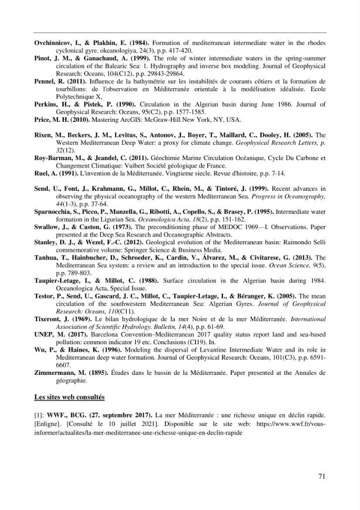 Etude de la circulation hydrologique dans la partie Est du Bassin Algérien (Chlef-Oran)