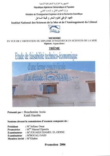 Etude de faisabilité technico-économique d'une ferme conchylicole Etude de faisabilité technico-économique d'une ferme conchylicole