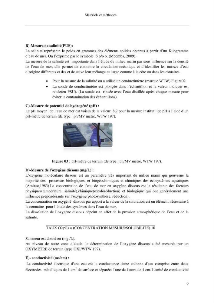Les paramétres physico-chimiques et biologiques de la zone Ouest de Sidi-Fredj