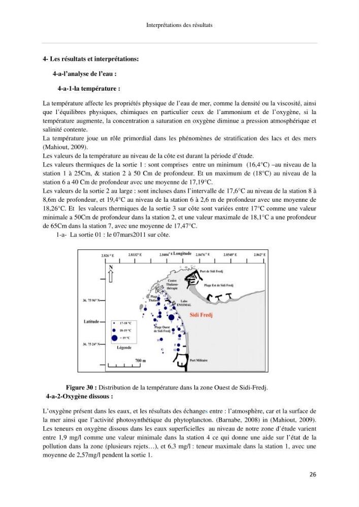 Les paramétres physico-chimiques et biologiques de la zone Ouest de Sidi-Fredj