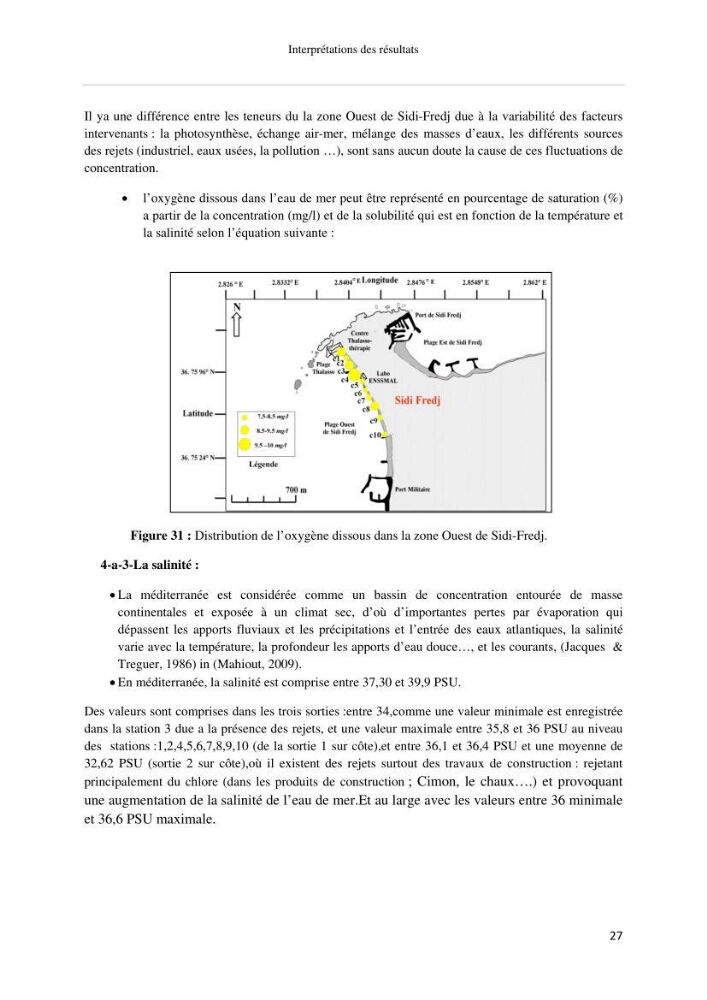 Les paramétres physico-chimiques et biologiques de la zone Ouest de Sidi-Fredj