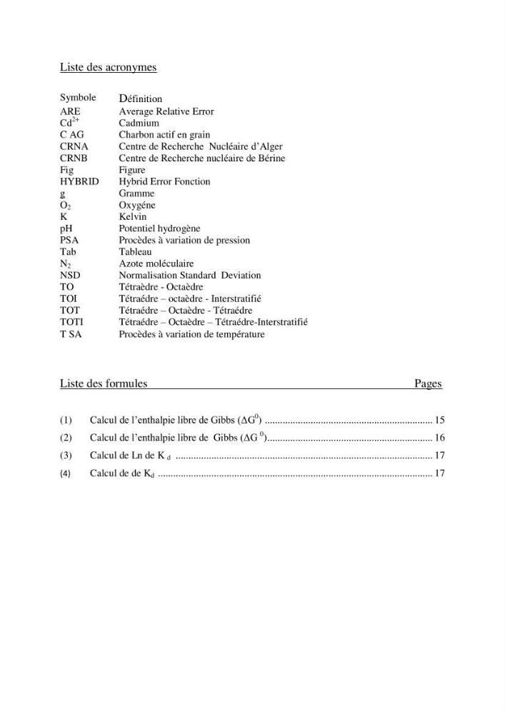 Etude thermodynamique de la rétention du cadmium dans un milieu aqueux sur une argile brute Algétienne