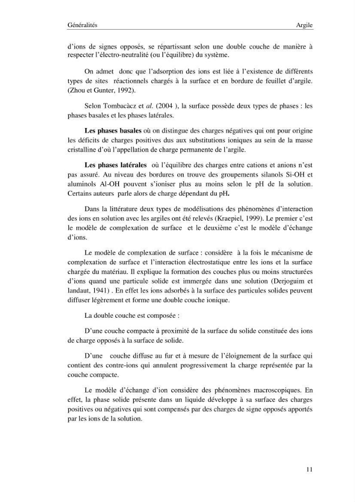 Etude thermodynamique de la rétention du cadmium dans un milieu aqueux sur une argile brute Algétienne