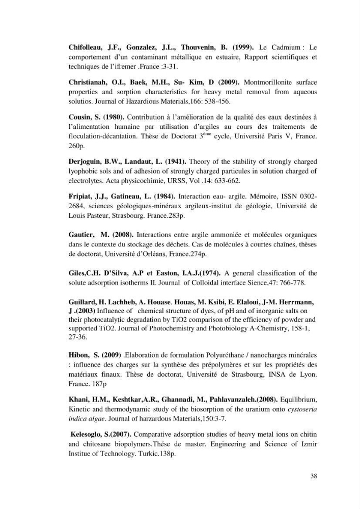 Etude thermodynamique de la rétention du cadmium dans un milieu aqueux sur une argile brute Algétienne