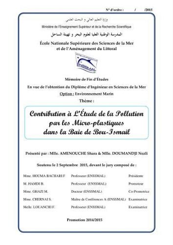 Contribution à l'étude de la pollution par les micro-plastiques dans la baie de Bou-Ismail Contribution à l'étude de la pollution par les micro-plastiques dans la baie de Bou-Ismail