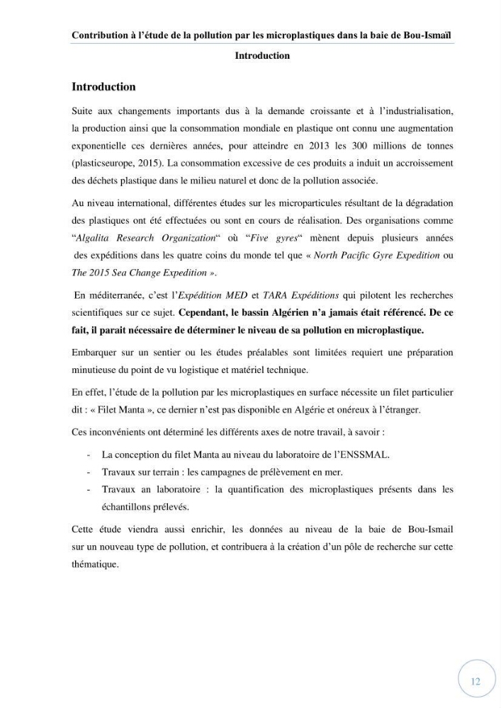 Contribution à l\'étude de la pollution par les micro-plastiques dans la baie de Bou-Ismail