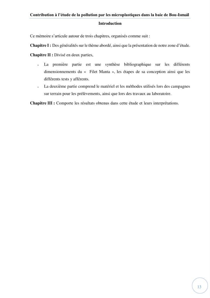 Contribution à l\'étude de la pollution par les micro-plastiques dans la baie de Bou-Ismail