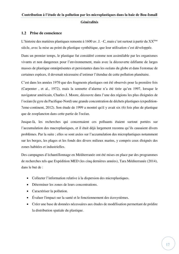 Contribution à l\'étude de la pollution par les micro-plastiques dans la baie de Bou-Ismail