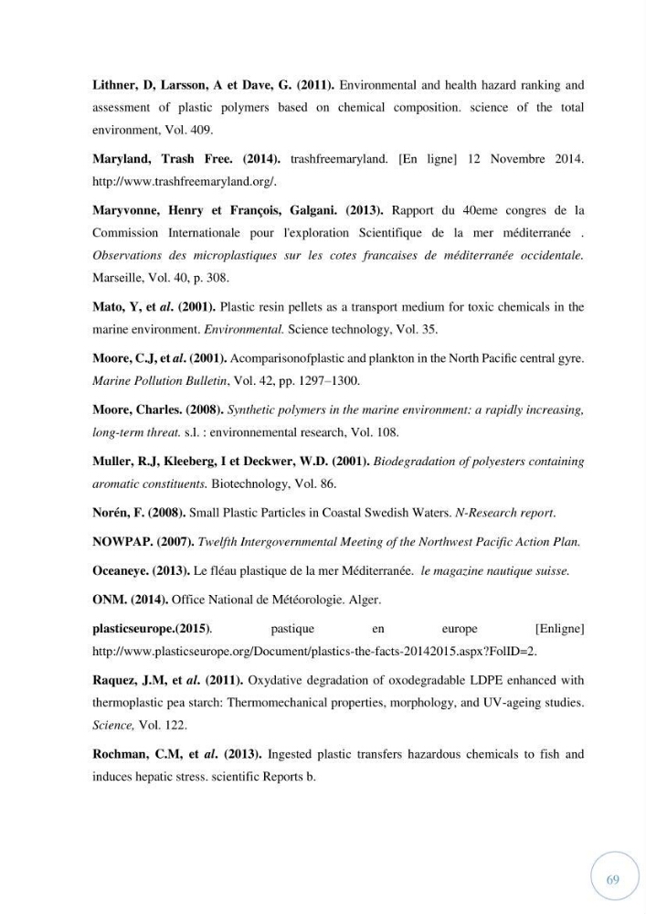 Contribution à l\'étude de la pollution par les micro-plastiques dans la baie de Bou-Ismail