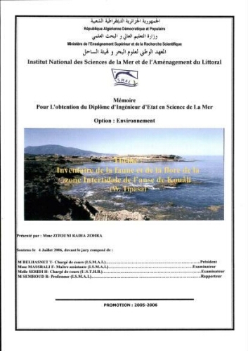 Inventaire de la faune et de la flore de la zone intertidale de l'anse de Kouâli (W.Tipaza) Inventaire de la faune et de la flore de la zone intertidale de l'anse de Kouâli (W.Tipaza)