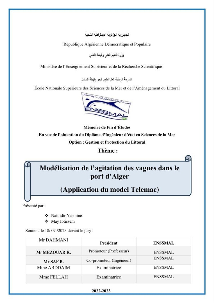 Modélisation de l\'agitation des vagues dans le port d\'Alger: application du modèle Telemac