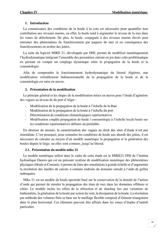Modélisation de l\'agitation des vagues dans le port d\'Alger: application du modèle Telemac