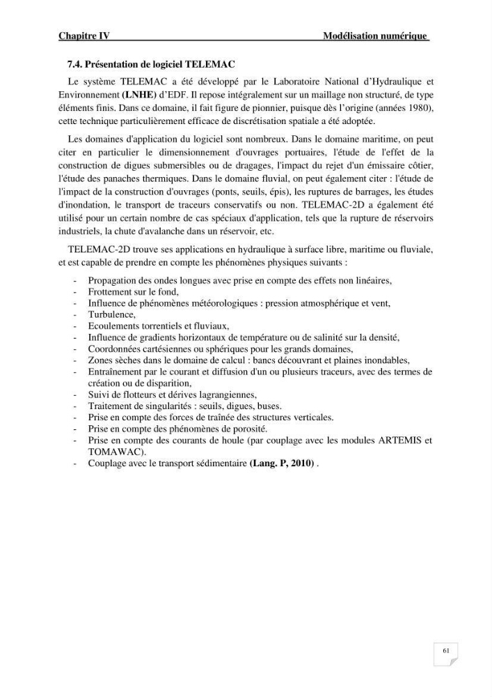 Modélisation de l\'agitation des vagues dans le port d\'Alger: application du modèle Telemac