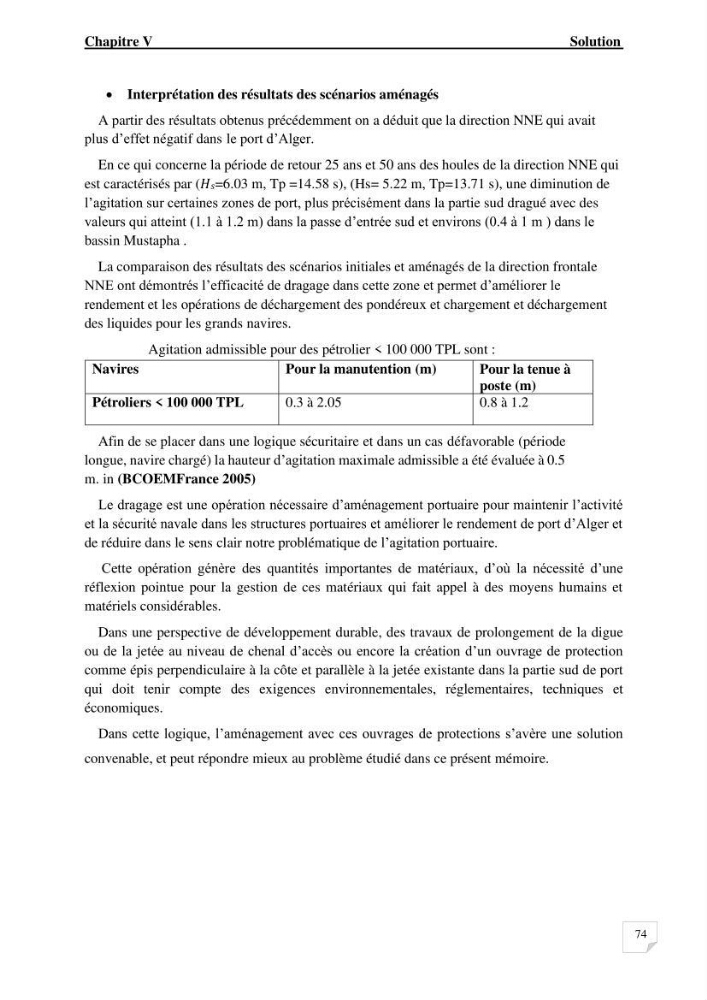 Modélisation de l\'agitation des vagues dans le port d\'Alger: application du modèle Telemac