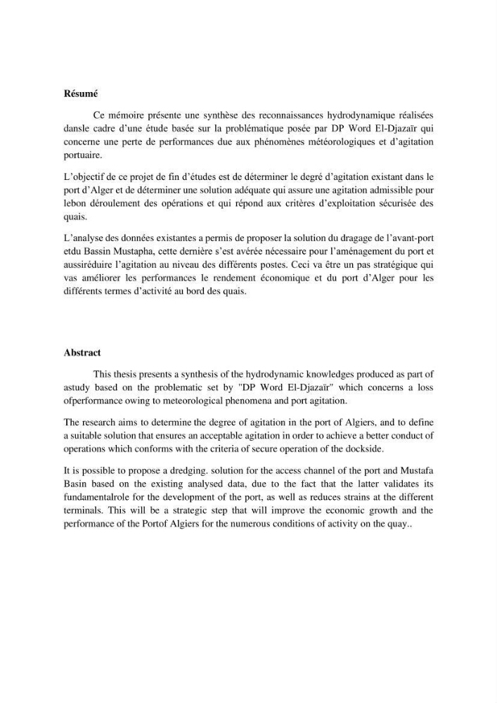 Modélisation de l\'agitation des vagues dans le port d\'Alger: application du modèle Telemac