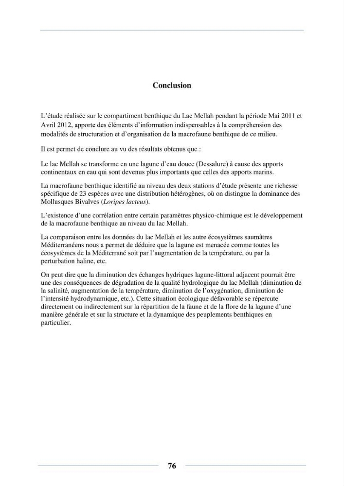 Dynamique des peuplements du Lac Mellah