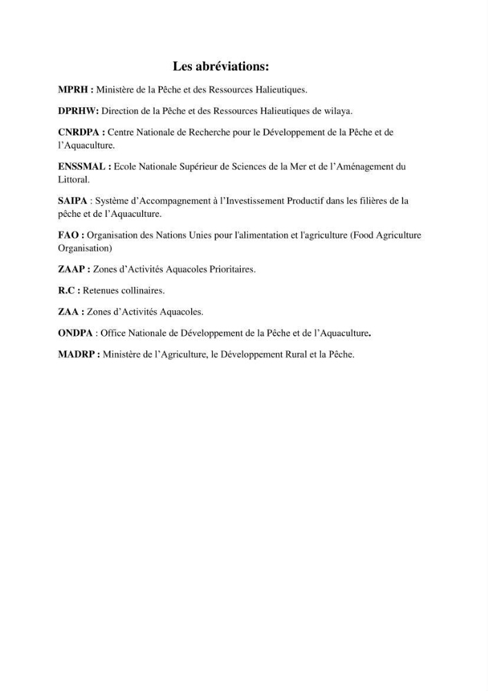 Développement de l\'aquaculture continentale: pisciculture,crevetticulture et pêche continentale en Algérie