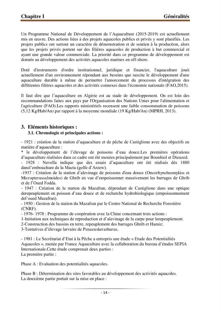 Développement de l\'aquaculture continentale: pisciculture,crevetticulture et pêche continentale en Algérie