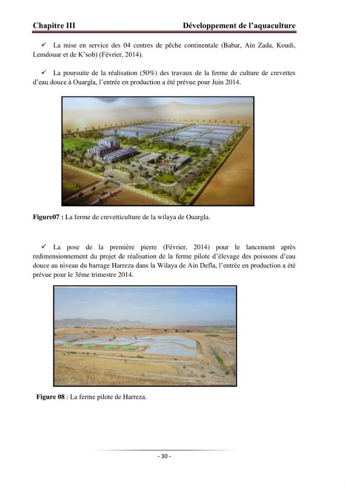 Développement de l\'aquaculture continentale: pisciculture,crevetticulture et pêche continentale en Algérie
