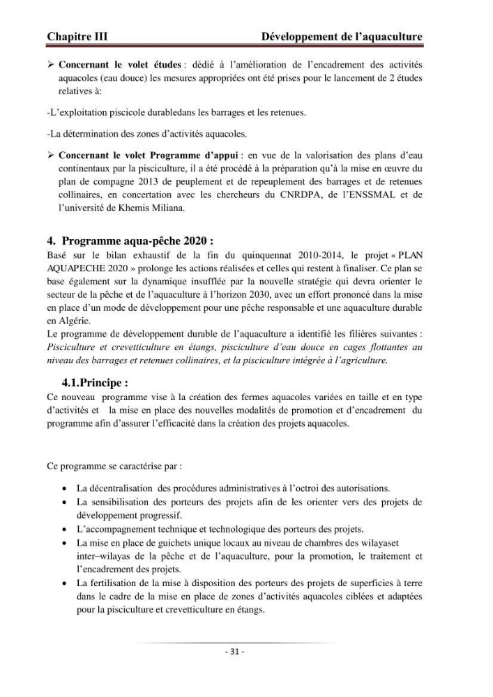 Développement de l\'aquaculture continentale: pisciculture,crevetticulture et pêche continentale en Algérie