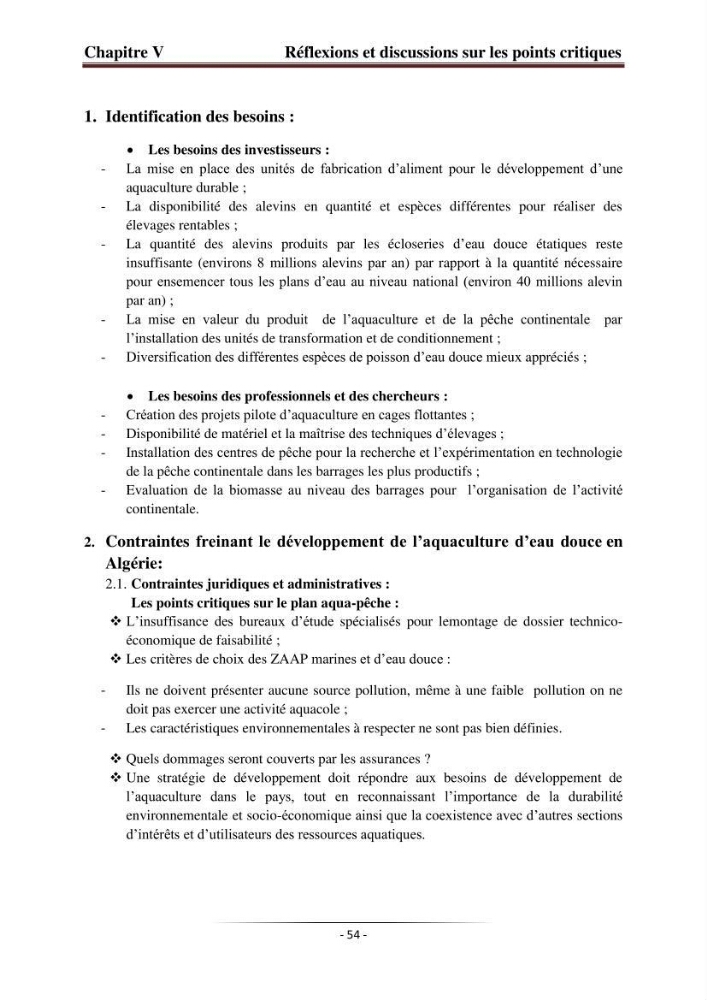 Développement de l\'aquaculture continentale: pisciculture,crevetticulture et pêche continentale en Algérie