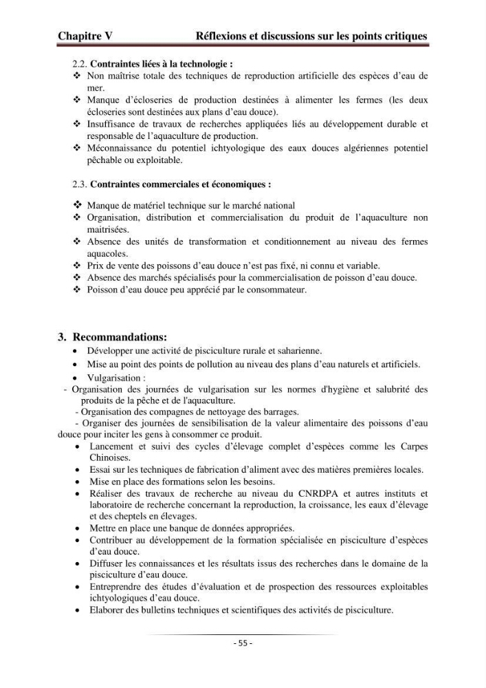 Développement de l\'aquaculture continentale: pisciculture,crevetticulture et pêche continentale en Algérie