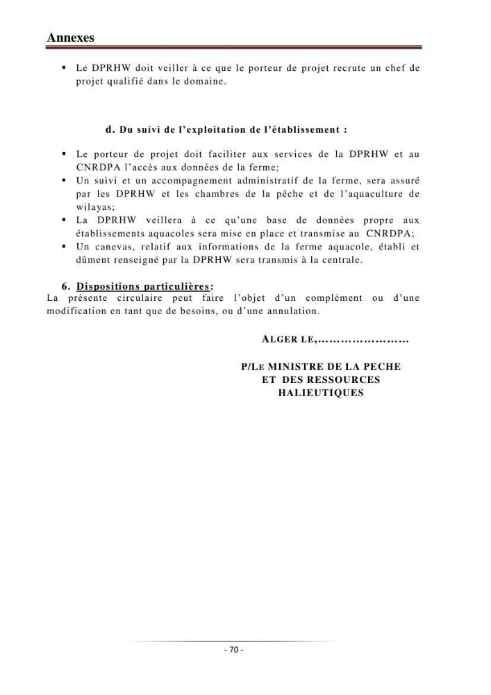 Développement de l\'aquaculture continentale: pisciculture,crevetticulture et pêche continentale en Algérie