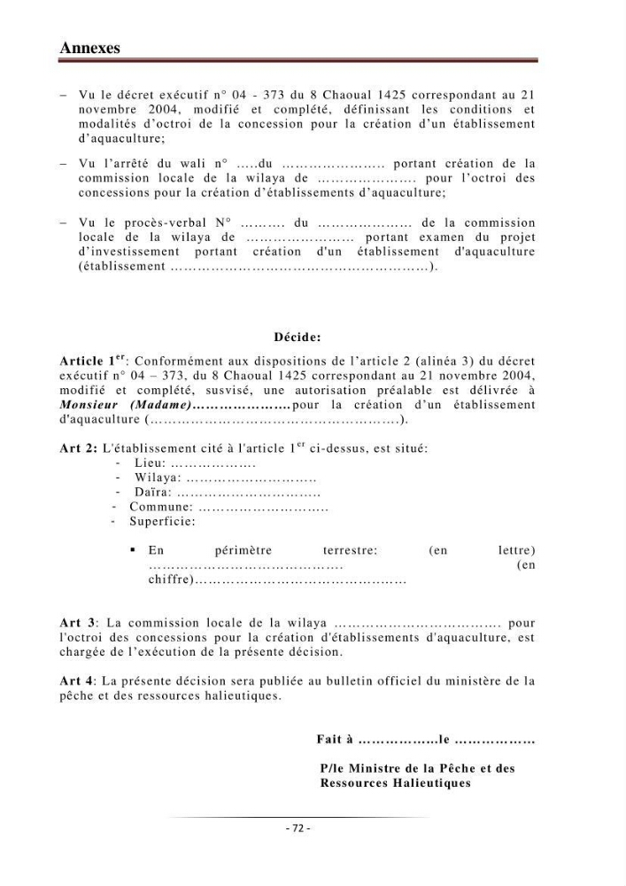 Développement de l\'aquaculture continentale: pisciculture,crevetticulture et pêche continentale en Algérie