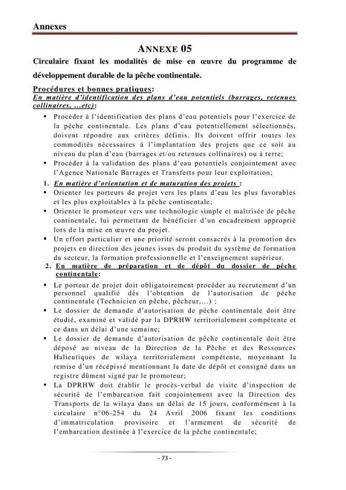 Développement de l\'aquaculture continentale: pisciculture,crevetticulture et pêche continentale en Algérie