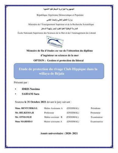 Etude de protection du rivage Club Hippique dans la willaya de Béjaïa: Etude de protection du rivage Club Hippique dans la willaya de Béjaïa: