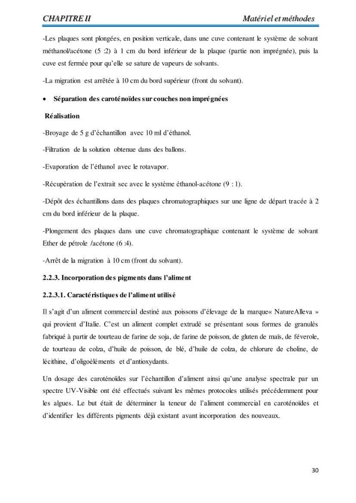 Contribution à l’élaboration d’un complément alimentaire algale destiné à l’amélioration de la pigmentation des poissons d’élevage :