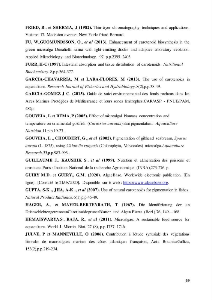 Contribution à l’élaboration d’un complément alimentaire algale destiné à l’amélioration de la pigmentation des poissons d’élevage :