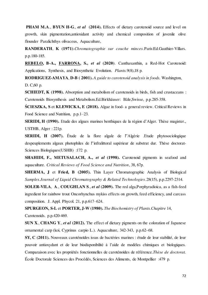 Contribution à l’élaboration d’un complément alimentaire algale destiné à l’amélioration de la pigmentation des poissons d’élevage :