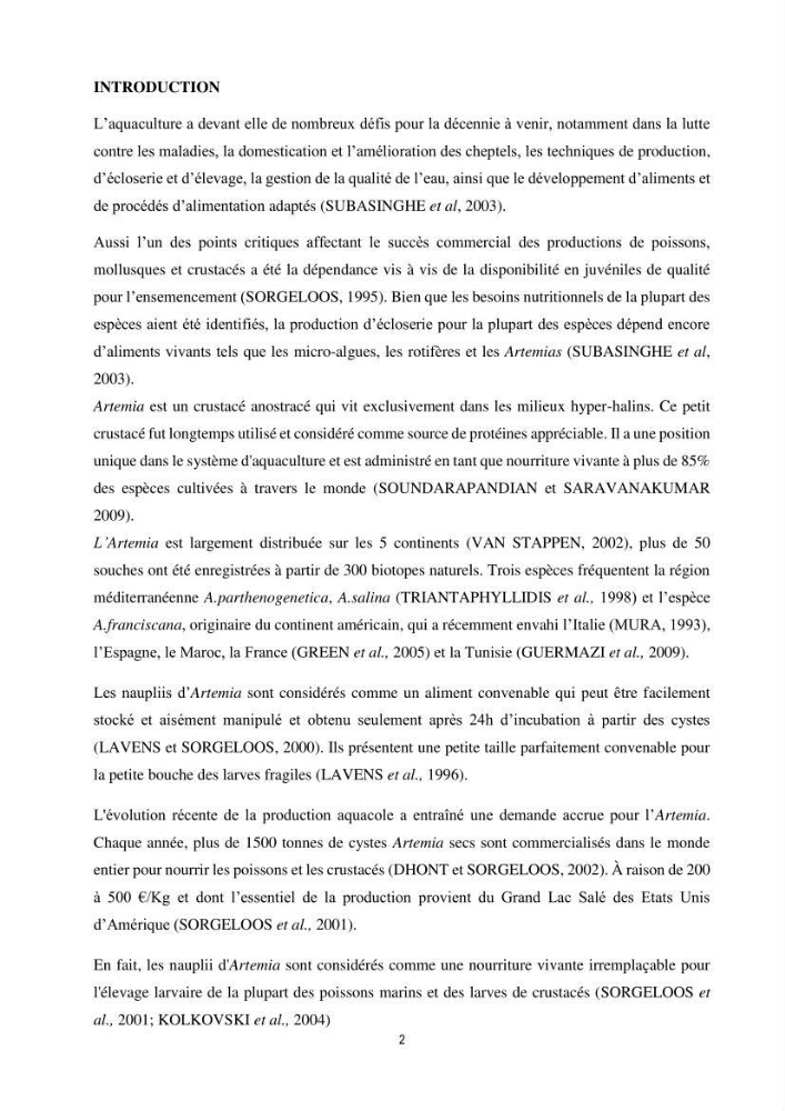 Mis en place des outils technologiques necessaires au developpement d\'un elevage d\'Artémia Salina du saline de Bethioua: