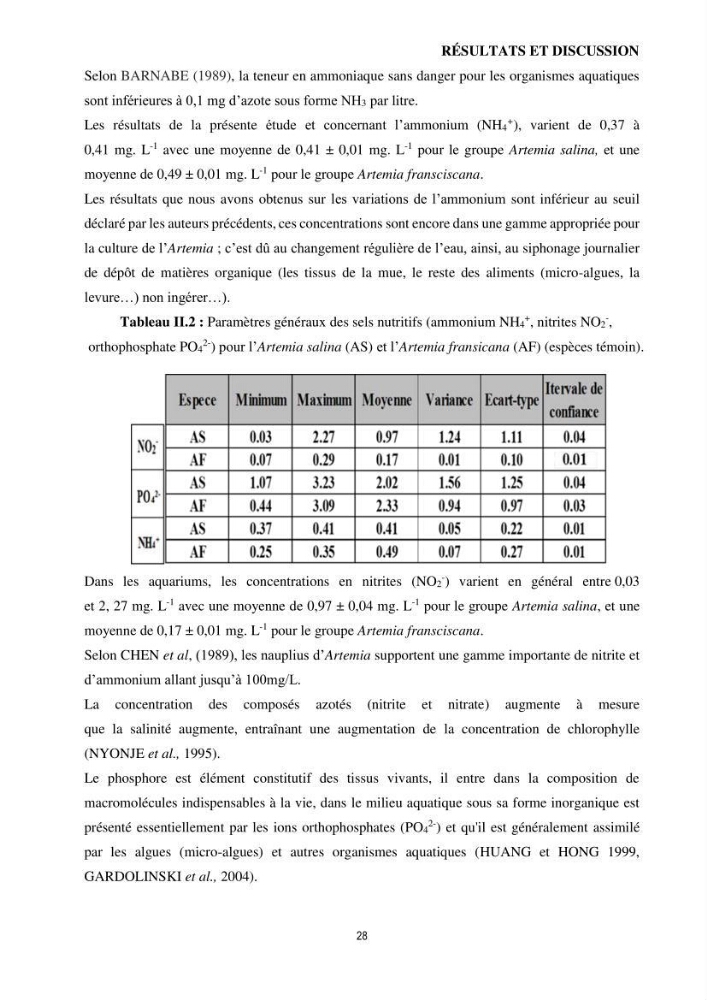 Mis en place des outils technologiques necessaires au developpement d\'un elevage d\'Artémia Salina du saline de Bethioua: