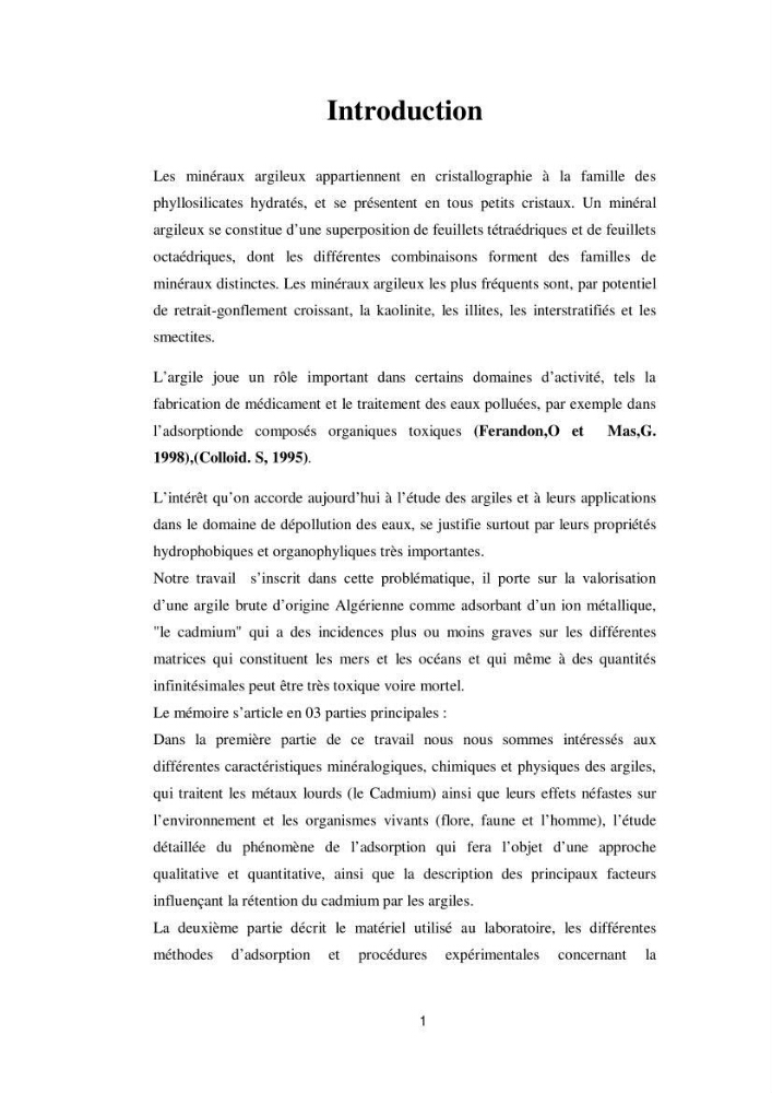 Elimination des métaux traces dans l\'eau par adsorption sur les matériaux argileux