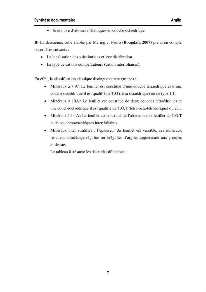 Elimination des métaux traces dans l\'eau par adsorption sur les matériaux argileux