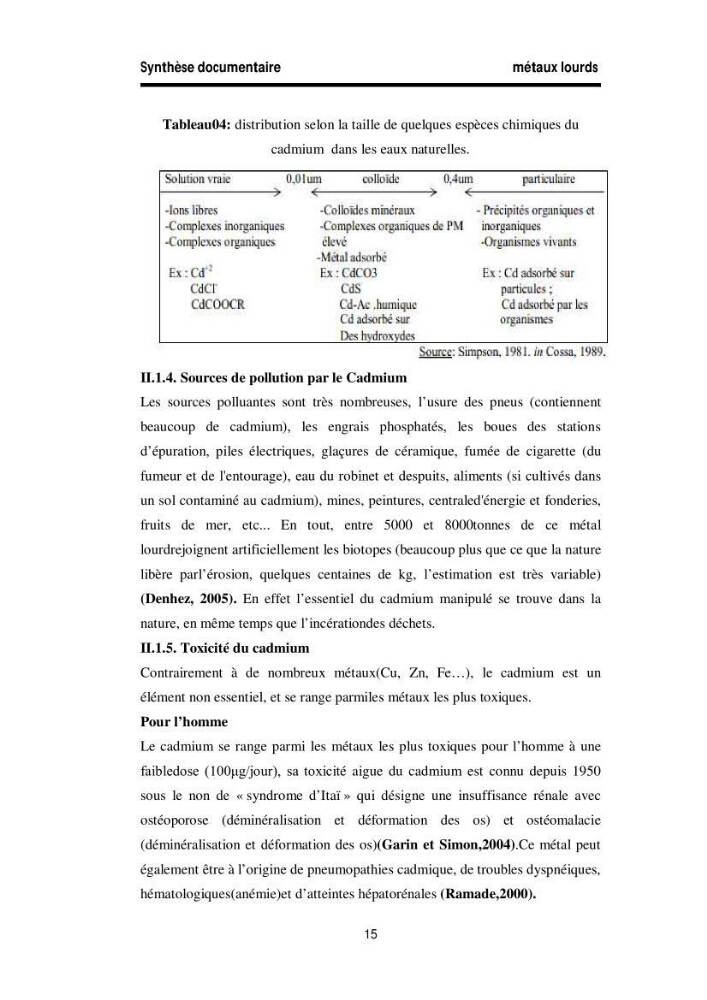 Elimination des métaux traces dans l\'eau par adsorption sur les matériaux argileux