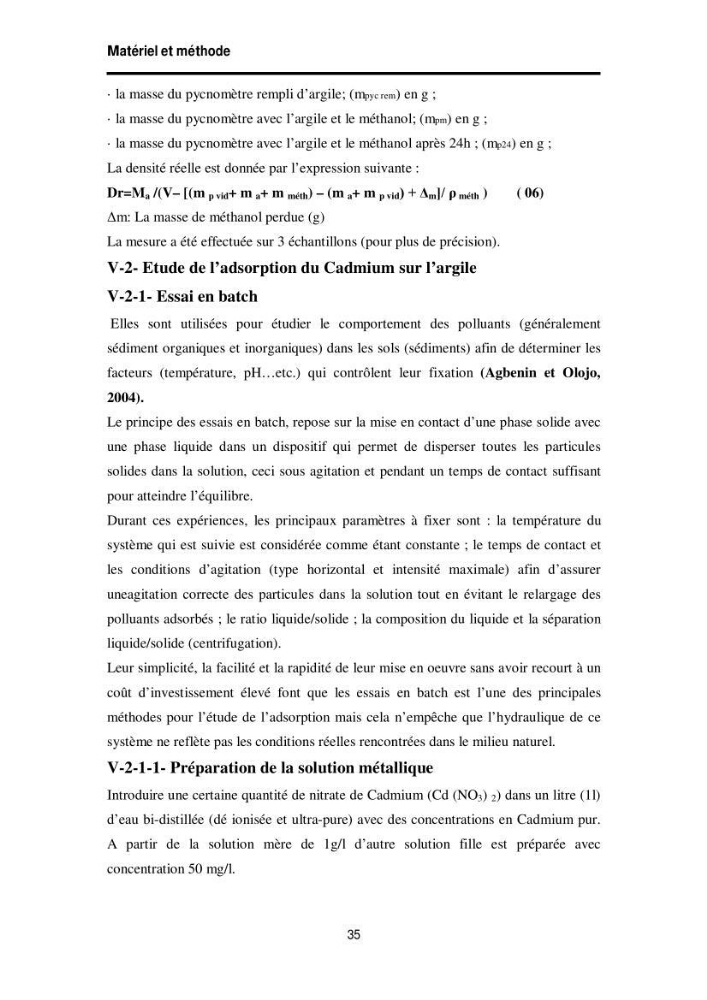 Elimination des métaux traces dans l\'eau par adsorption sur les matériaux argileux