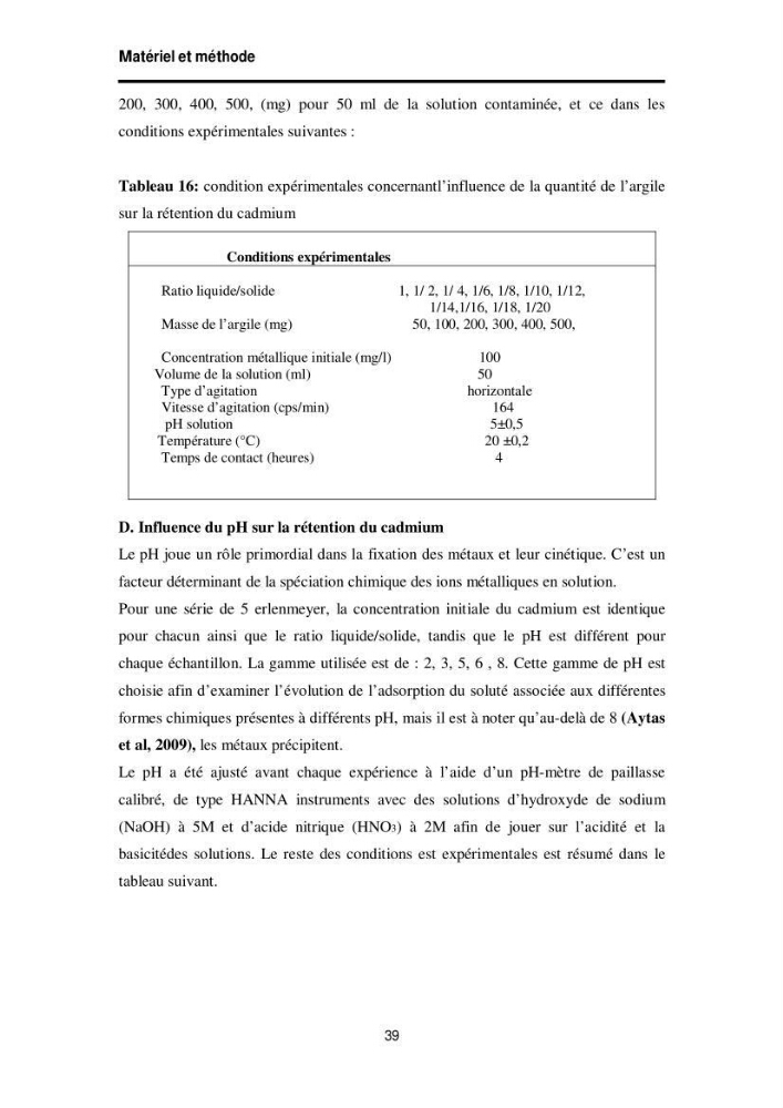 Elimination des métaux traces dans l\'eau par adsorption sur les matériaux argileux