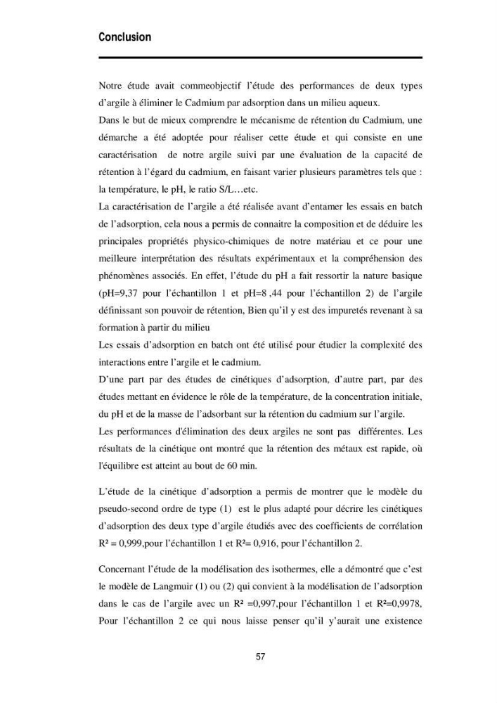 Elimination des métaux traces dans l\'eau par adsorption sur les matériaux argileux