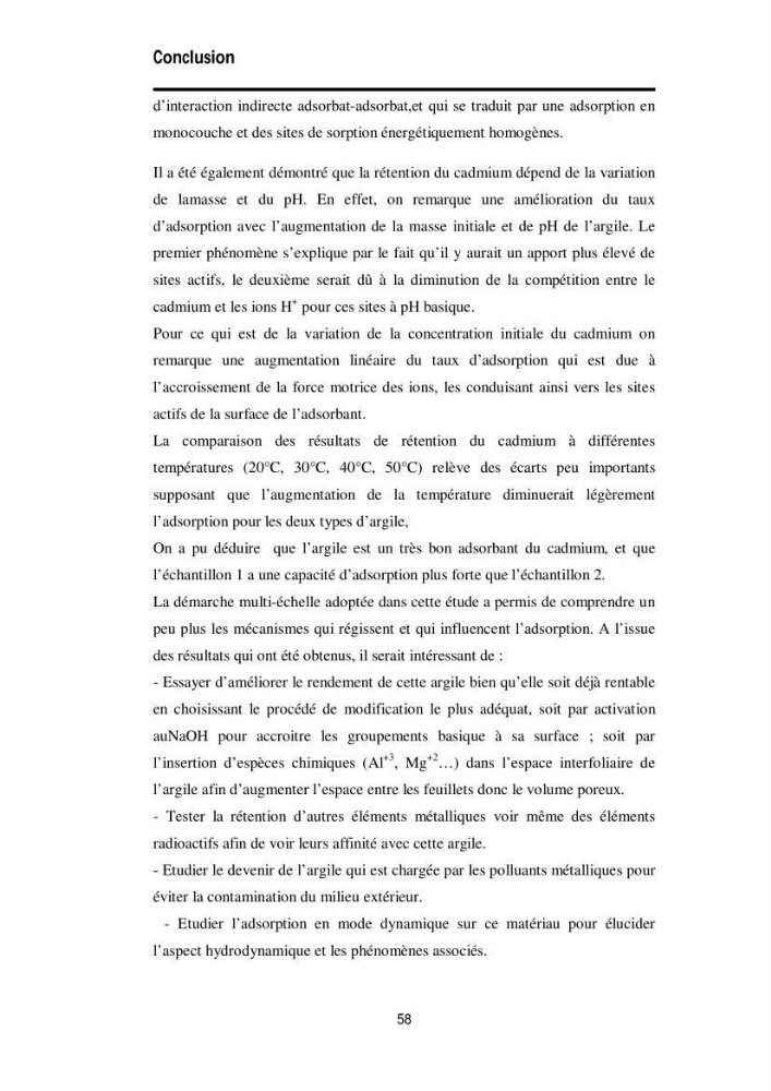 Elimination des métaux traces dans l\'eau par adsorption sur les matériaux argileux